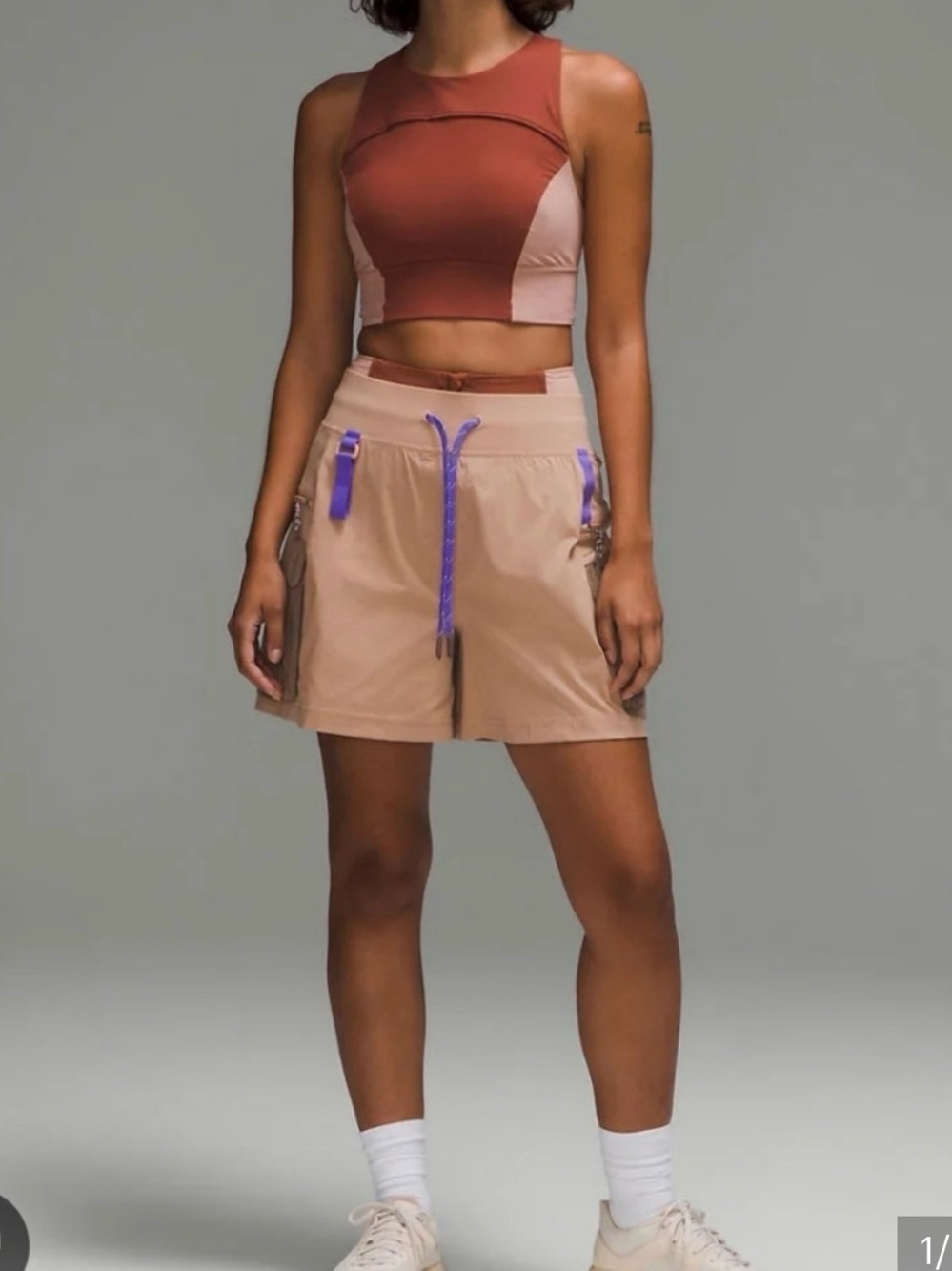 lululemon athletica Tan Athletic Shorts with Purple Accents